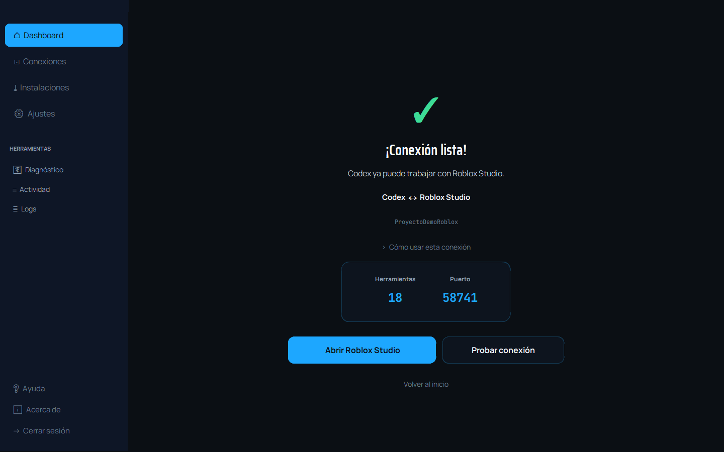 MCPGo 4.0.3 confirmando una conexión terminada correctamente.